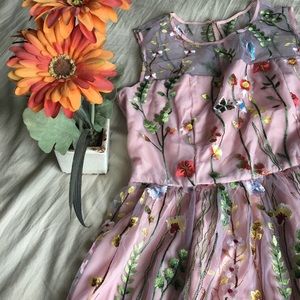 New York & Company Floral Embroidered Pink Dress